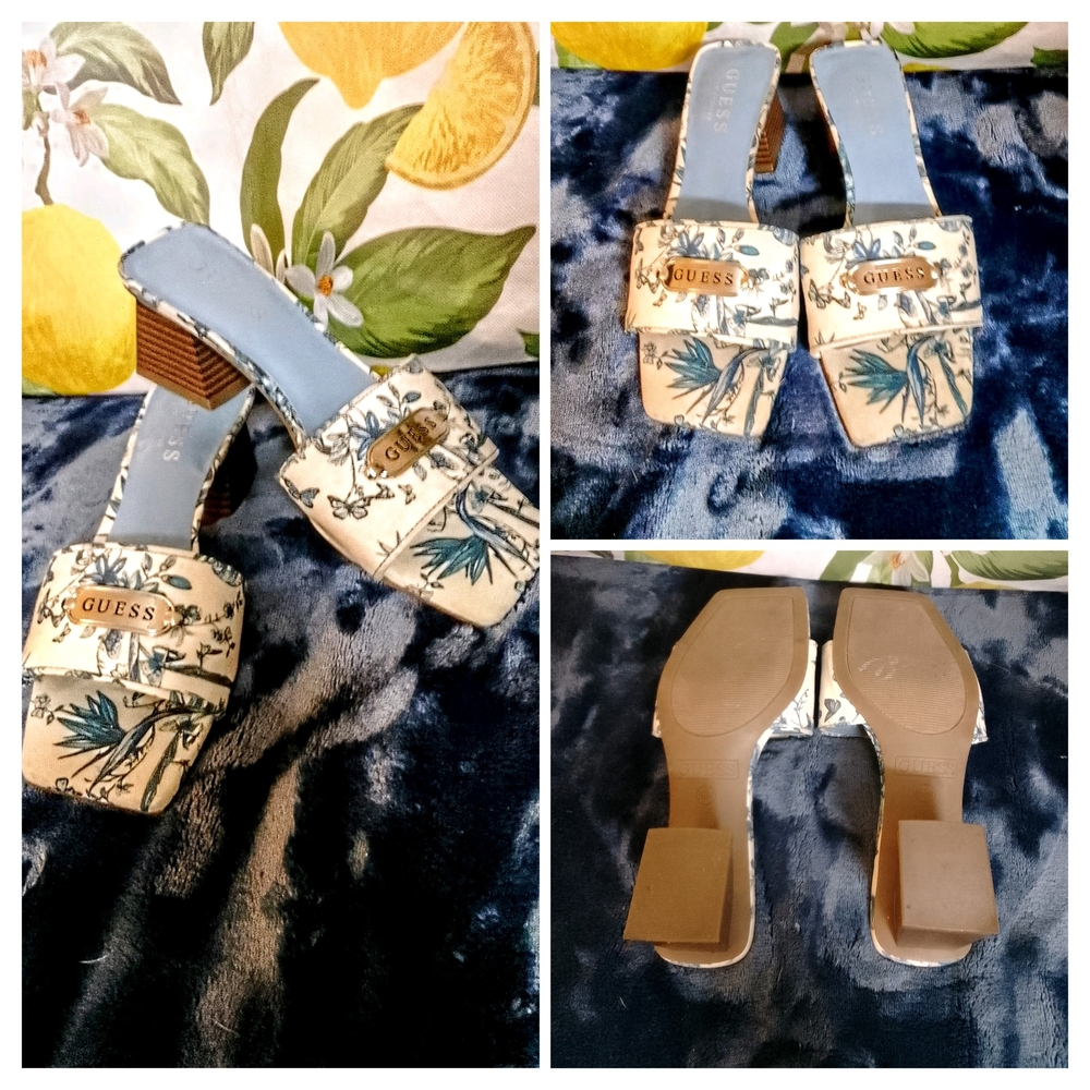 Guess Blue Mules with Floral Design